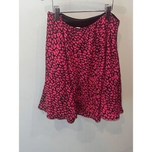 Francescas Miami Womens Medium Godet Skirt Pink &‎ Blue Leopard Print Lined